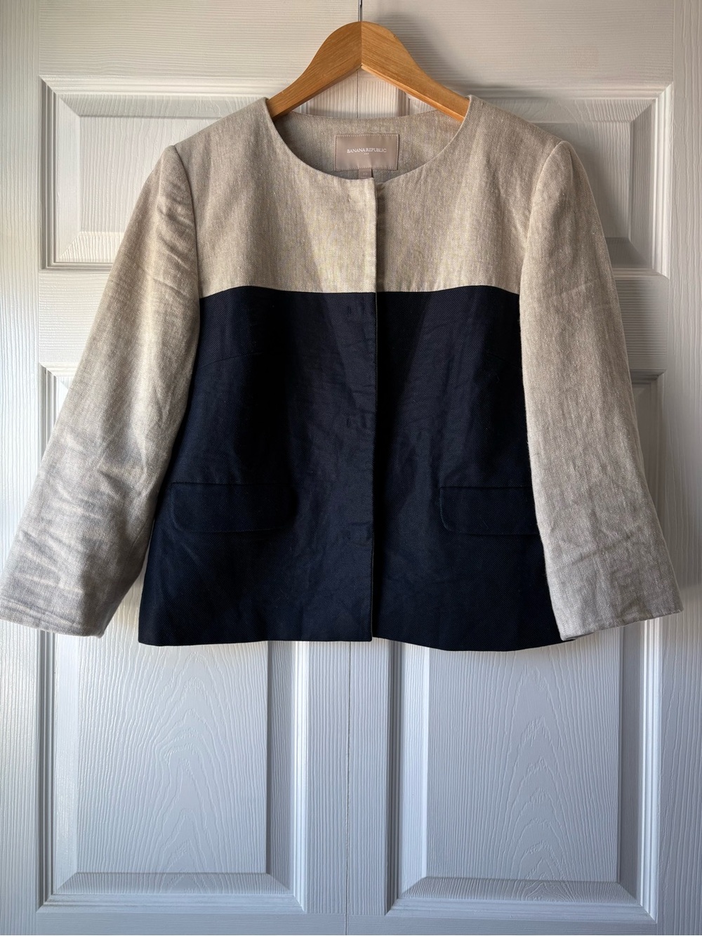 Banana Republic Two-Tone Linen/Cotton-Blend 3/4 Sleeve Jacket